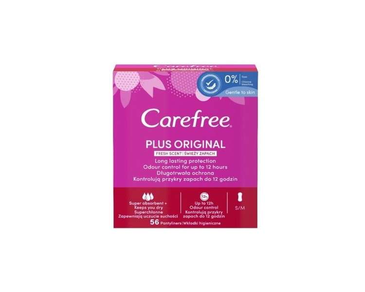 Carefree Plus Original Fresh Scent Hygienic Inserts 56pcs