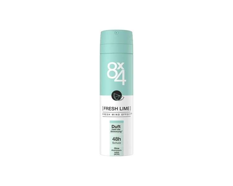 8X4 Fresh Lime Deodorant Spray with Fresh Citrus Notes 48h Protection 150ml