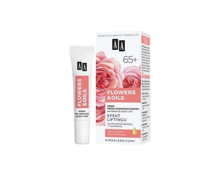 AA Flowers & Oils 65+ Lifting Effect Anti-Wrinkle Cream for Eyes and Mouth 15ml