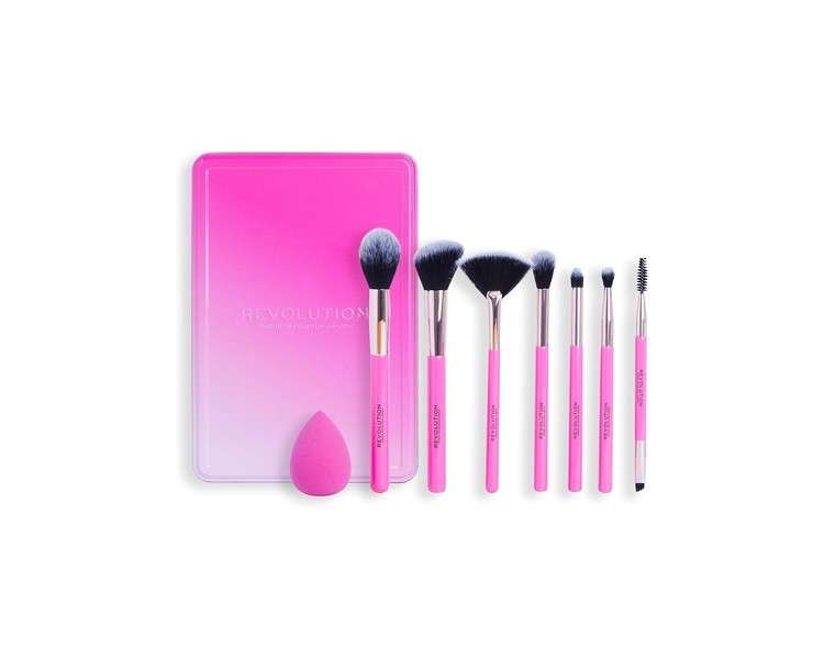 Makeup Revolution The Brush Edit Gift Set 7 Brushes for Eyes, Highlighter, and Face 1 Sponge for Blending