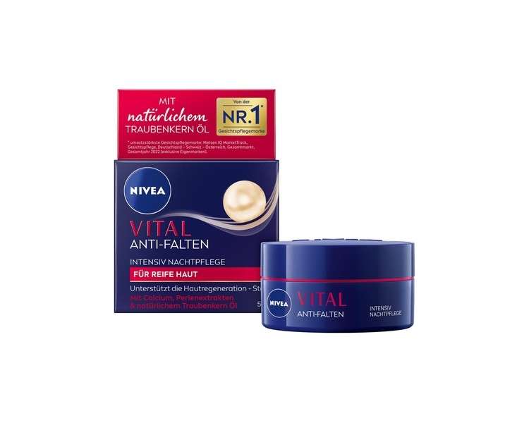 NIVEA VITAL Intensive Anti-Wrinkle Night Care for Mature Skin with Calcium, Pearl Extracts, and Natural Grape Seed Oil 50ml