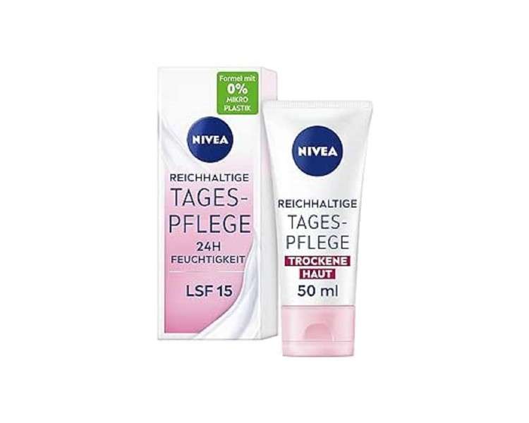 NIVEA Rich Day Care 24h Moisture 50ml Face Cream for Dry Skin with SPF 15 Moisturizing Day Cream with Natural Almond Oil