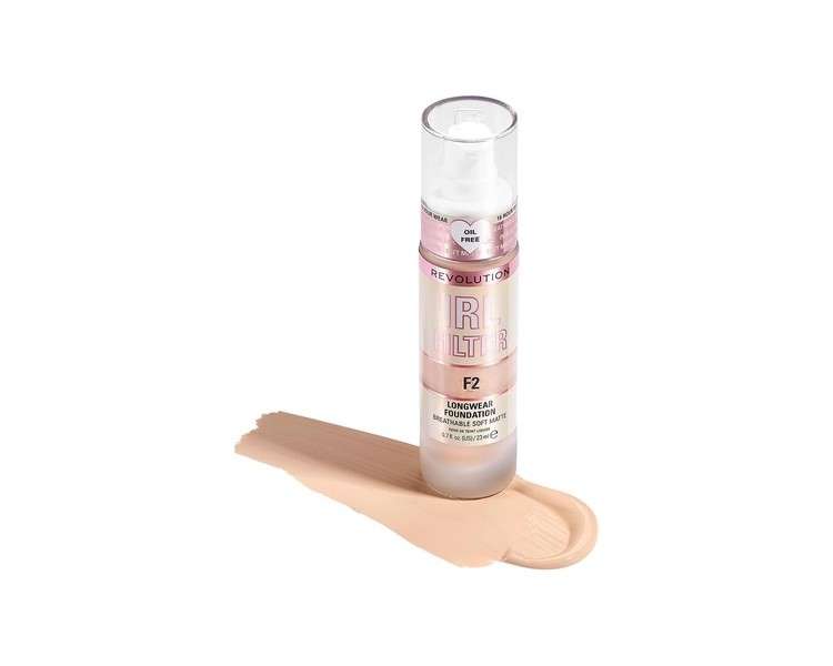 Revolution Beauty London IRL Filter Longwear Foundation Medium to Full Coverage Matte Finish 16 Hour Wear F2 Fair Light Skin tones 23ml