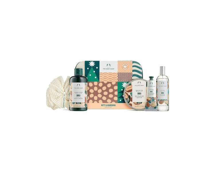 The Body Shop Nutty & Nourishing Shea Big Gift Set - Shower Cream + Body Butter + Hand Balm + Body Mist + Large Ramie Lily