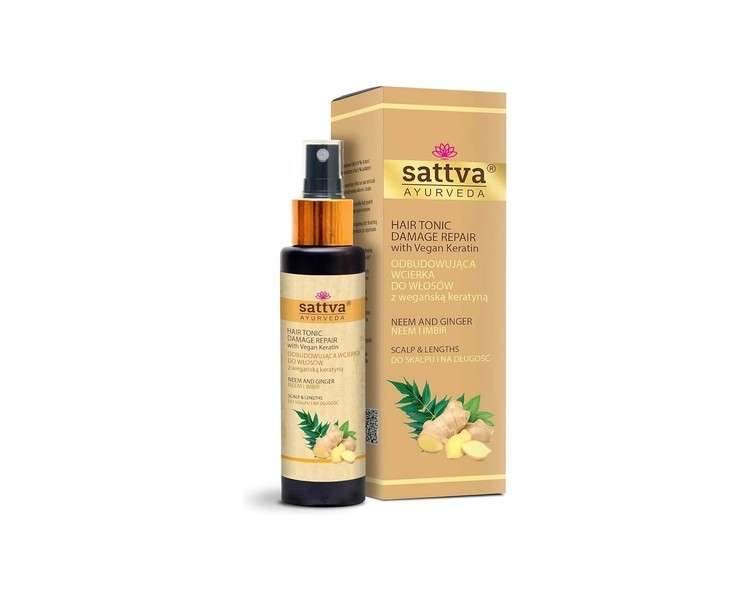 SATTVA Hair Tonic with Vegan Keratin Repair and Volume Natural Scalp Tonic for Dry and Itchy Scalp Hair Water with Neem and Ginger Alcohol-Free Dermatologically Tested