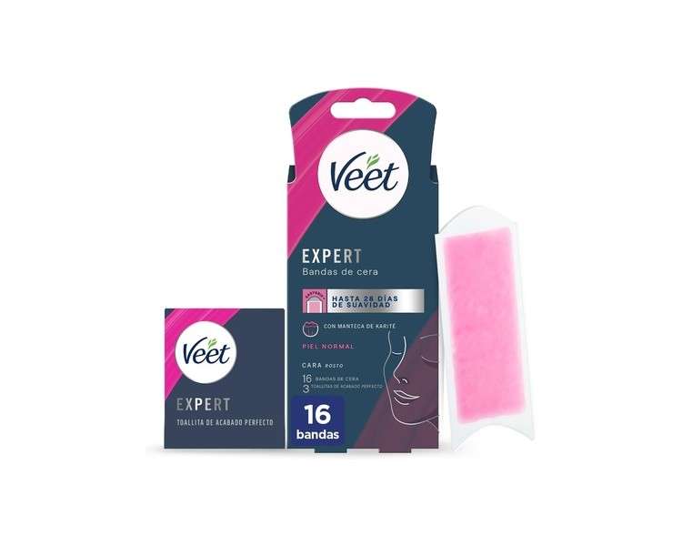 Veet Expert Wax Strips for Facial Hair Removal with Shea Butter 16 Strips