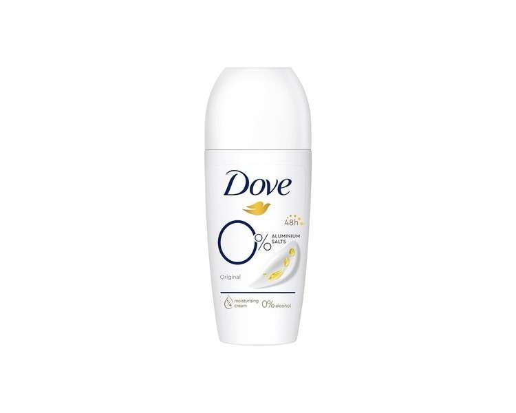 Dove Original Roll-On Deodorant 0% Aluminum Salts with 1/4 Moisturizing Cream and 48 Hour Protection 50ml