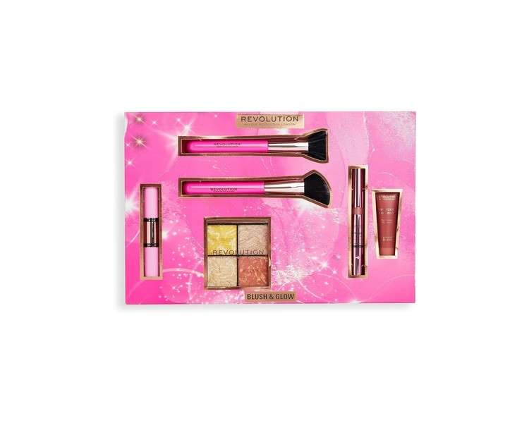 Makeup Revolution Blush & Glow Gift Set Liquid Blushes Highlighters 2 Brushes Included