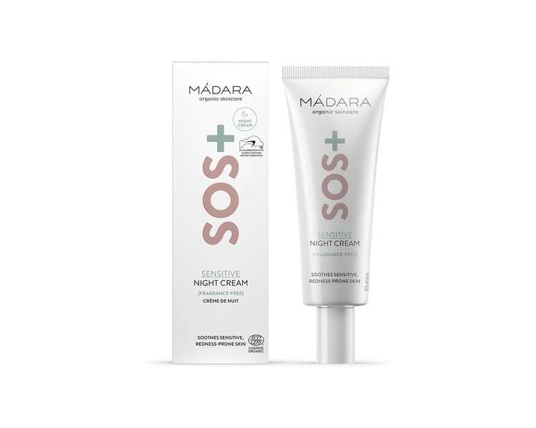 MÁDARA Organic Skincare SOS+ Sensitive Night Cream 70ml - Calming Moisture for Sensitive Redness-Prone Complexions