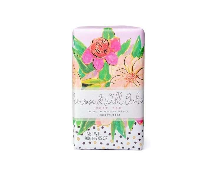 Ministry of Soap Painted Marks Wrapped Soap Naturally Coloured Triple-Milled Soap Primrose and Wild Orchid 200g