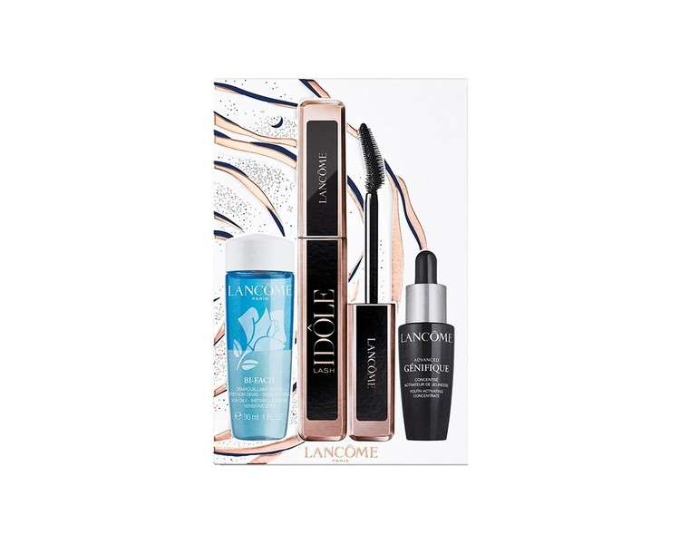 Lancome Lash Idole Mascara Set 01 Glossy Black with Bi-Facil Eye Makeup Remover 30ml and Advanced Génifique Anti-Aging Serum 10ml