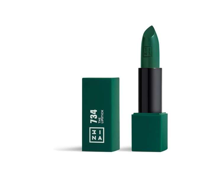 3INA Makeup The Lipstick 734 Green Lipstick with Vitamin E and Shea Butter - Long Lasting Lip Color with Matte Finish and Creamy Texture - Vegan and Cruelty Free