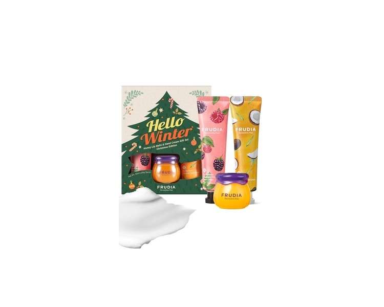 WELCOS FRUDIA Re:proust Honey Lip Balm and Hand Cream Gift Set Hello Winter Christmas Edition Blueberry Hydrating Honey Lip Balm 0.33fl oz Raspberry Hand Cream 1.05oz Coconut Hand Cream 1.05oz