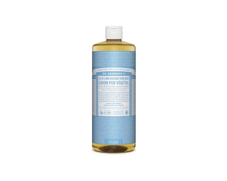 Dr. Bronner Magic Soaps Pure Castile Soap 18-in-1 Hemp Unscented Baby-Mild 32oz Bottles