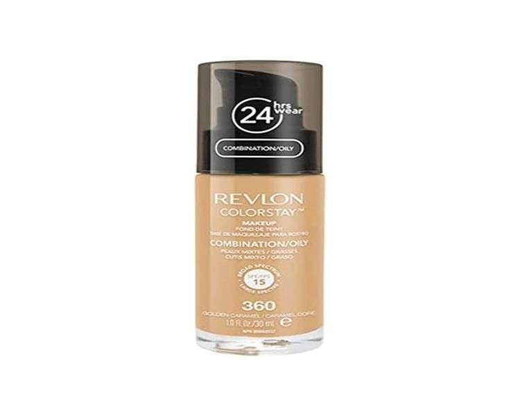 Revlon Colorstay Liquid Foundation Makeup for Combination/Oily Skin SPF 15 Medium-Full Coverage with Matte Finish 30ml 360 Golden Caramel