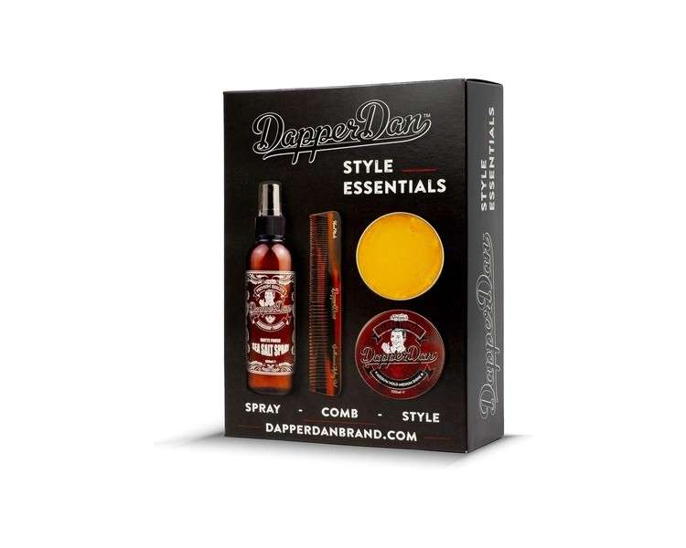 Dapper Dan Style Essentials Gift Pack with Deluxe Pomade, Sea Salt Spray, and Styling Comb - 3 Piece Set