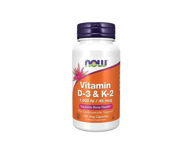 NOW Vitamin D-3 & K-2 Supplements with Cardiovascular Support and Bone Health 120 Veg Capsules
