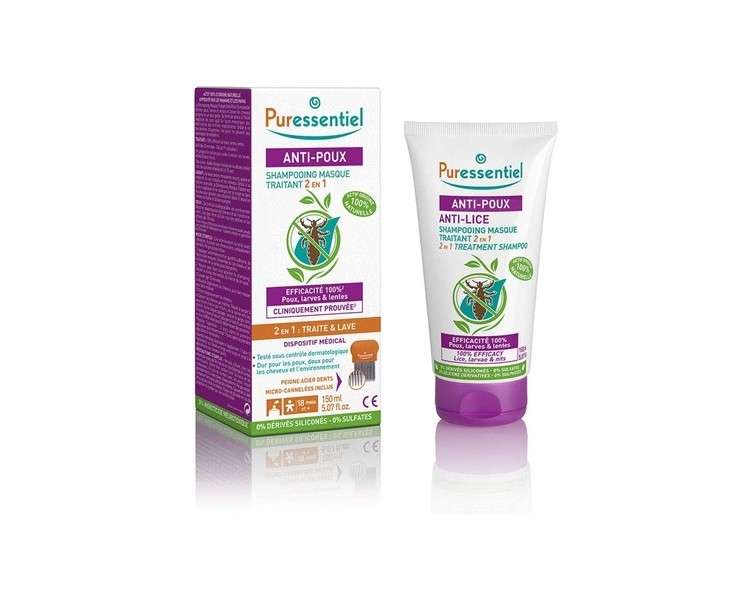 Puressentiel Anti-Lice 2-in-1 Treatment Mask Shampoo with Comb 150ml