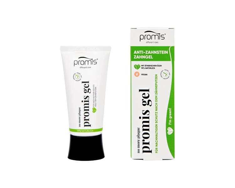 Promis Natural Tooth Gel for Optimal Protection Against Plaque and Tartar 99% Natural Vegan Sustainable Sugar Cane Tube Recycled Packaging