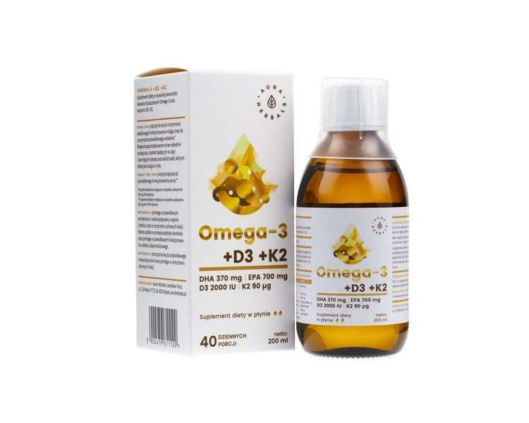 Aura Herbals Omega-3 DHA 370 + D3 2000IU + K2MK7 Liquid 200ml