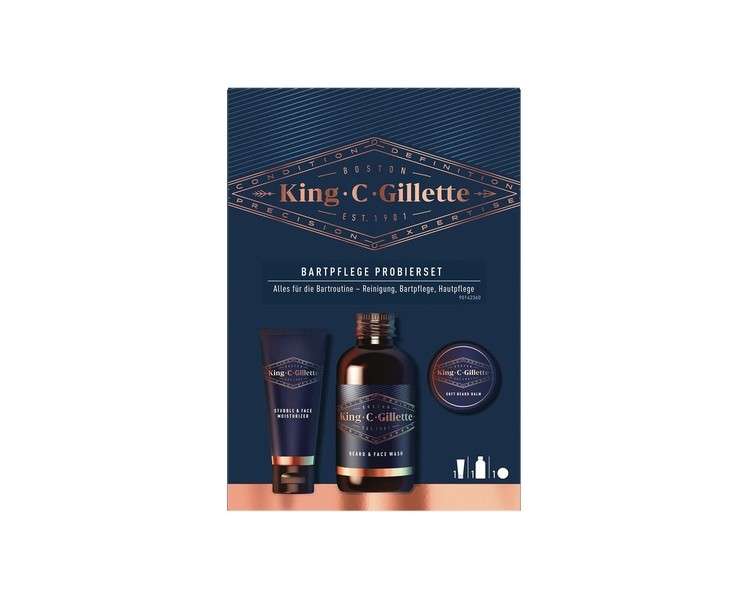 King C. Gillette Mini Travel Gift Set Beard (Care Essentials: 3-Day  Face Care 30ml + Shampoo 60ml + Balm 30ml)