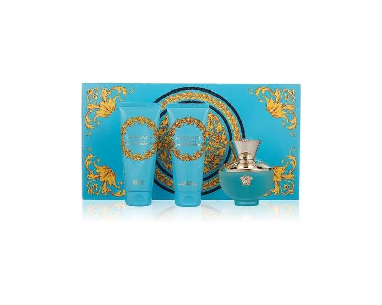 Versace Dylan Turquoise Femme Set: Eau de Toilette Spray 100ml, Shower Gel 100ml & Body Lotion 100ml