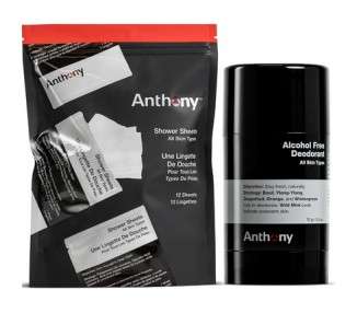 Anthony Shower Sheets 12 Sheets and Anthony Alcohol Free Deodorant 2.5 Fl Oz