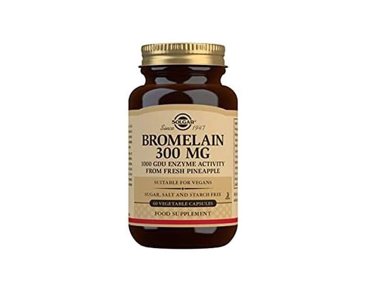 Solgar Bromelain 300mg Tablets Nutritional Enzyme Supports Sinus Pain and Swelling 60 Tablets