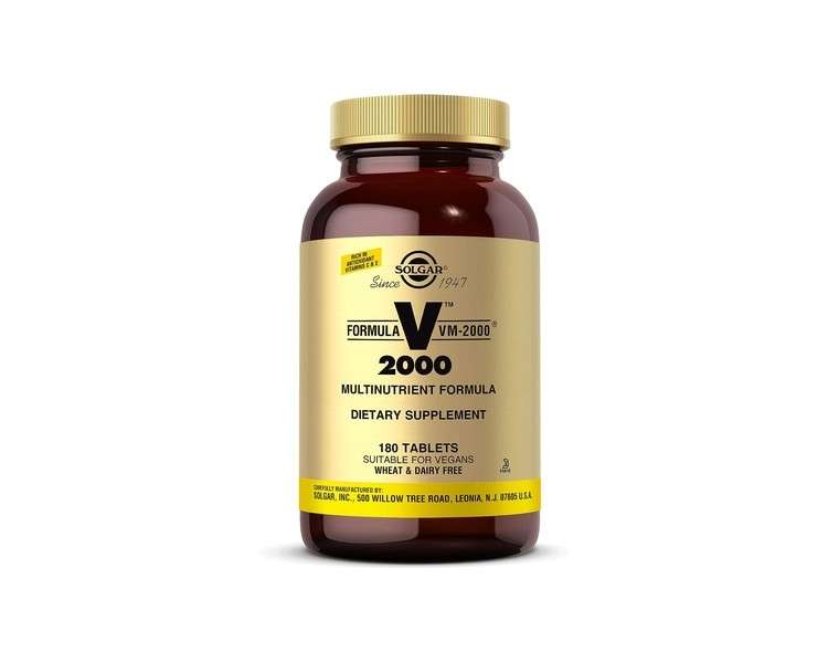 Solgar Formula VM-2000 Tablets Multivitamin and Mineral Formula for Daily Vitality 180 Tablets - Vegan