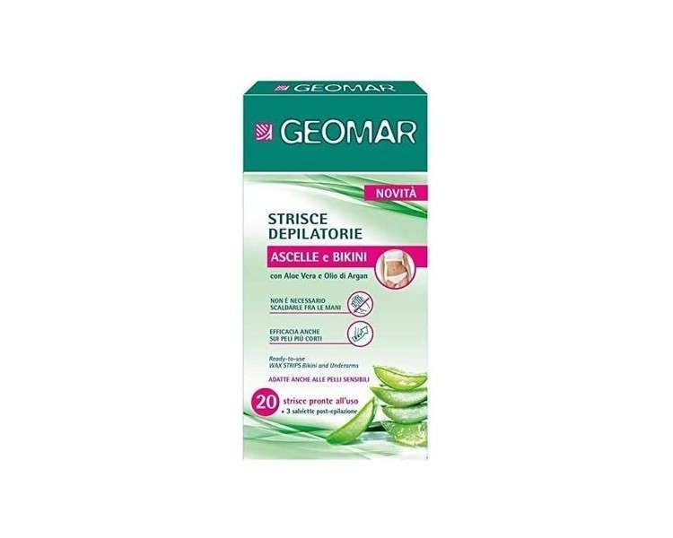 Geomar Waxing Strips Underarm and Bikini with Aloe Vera and Argan 20 Pieces 3 Wipes Yellow L