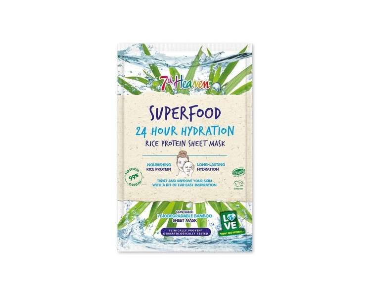 7th Heaven Superfood Intense Hydration Rice Protein Biodegradable Bamboo Sheet Mask for Nourishing Skin - Ideal for All Skin Types