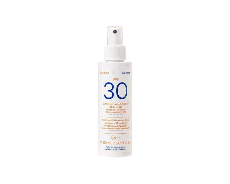 Korres Yoghurt Spf30 Sun Protection Spray Emulsion For Face And Body 150 Ml