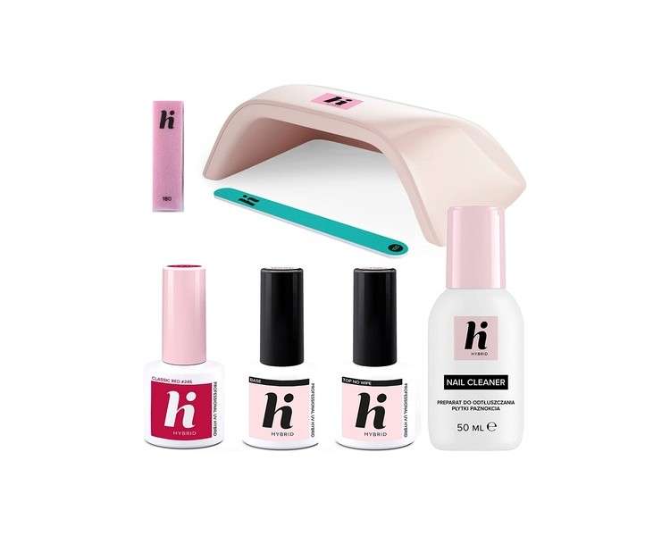 Hi Hybrid Ultimate Home Starter Set with 24W UV LED Lamp, Soak-Off Red Gel Nail Polish, Top & Base Coat, Remover and More