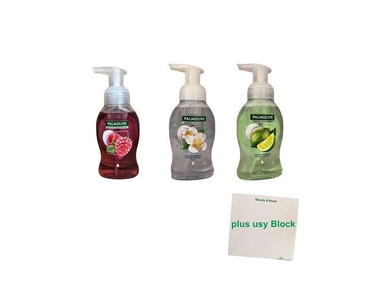 Palmolive Magic Softness Foam Hand Soap Test Pack Raspberry Jasmine Lime 250ml Each with Busy Block