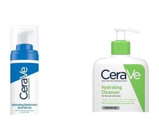 CeraVe Hydrating Hyaluronic Acid Serum 30ml and Hydrating Cleanser 236ml for All Skin Types with 3 Essential Ceramides