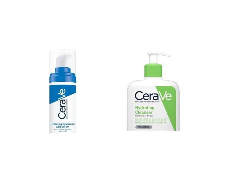 CeraVe Hydrating Hyaluronic Acid Serum 30ml and Hydrating Cleanser 236ml for All Skin Types with 3 Essential Ceramides