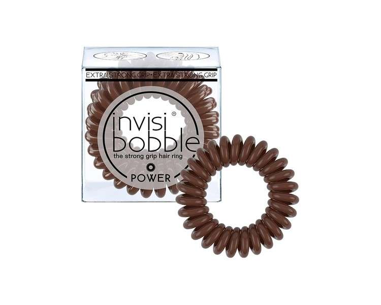 invisibobble POWER Hair Ties Pretzel Brown 3 Pack - Extra Strong Grip Waterproof Traceless