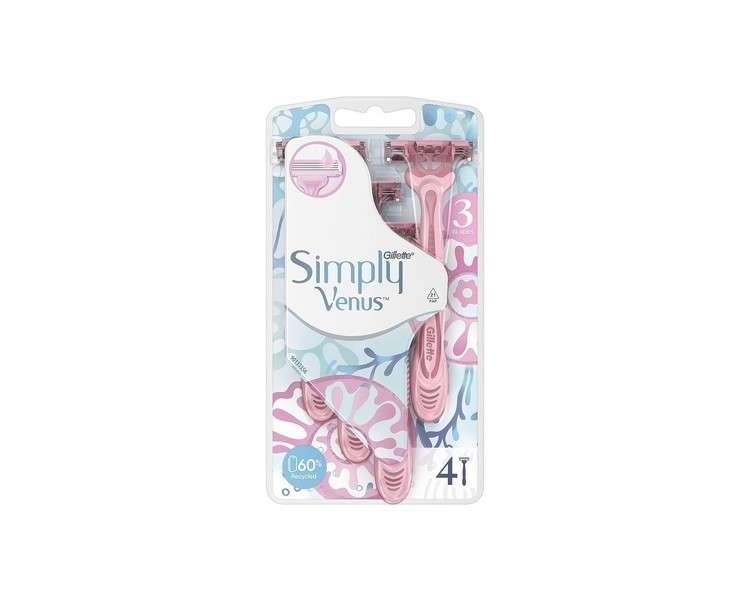 Venus Simply3 Disposable Razors for Women - Pack of 4