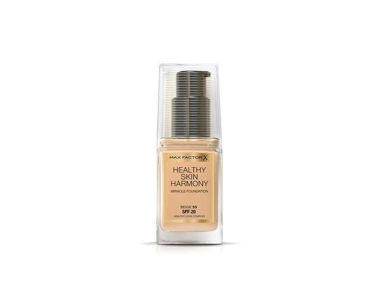 Max Factor Healthy Skin Harmony Foundation Beige 55 Liquid Makeup for Perfect Coverage 30ml
