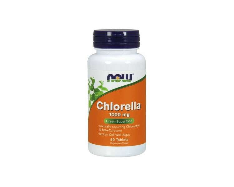 NOW Supplements Chlorella 1000mg with Chlorophyll Beta-Carotene and Vitamin C 60 Tablets