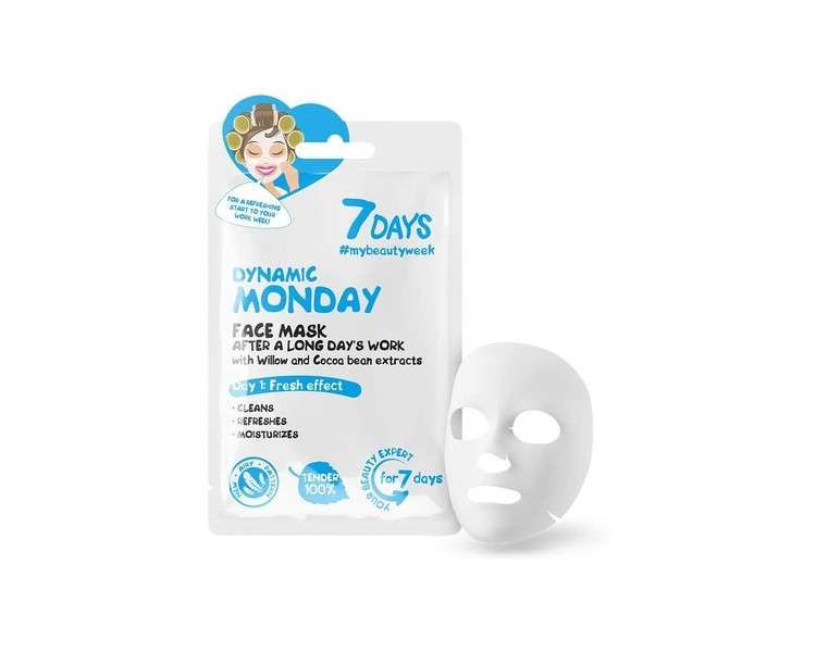 7DAYS Face Mask Beauty Firming and Hydrating Sheet Mask with Shea Butter, Argan Oil, Hyaluronic Acid and Cocoa Beans 33g - Monday