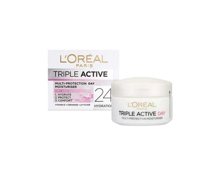 Skin Expert L'Oreal Paris Triple Active Day Moisturiser Dry and Sensitive Skin 50ml