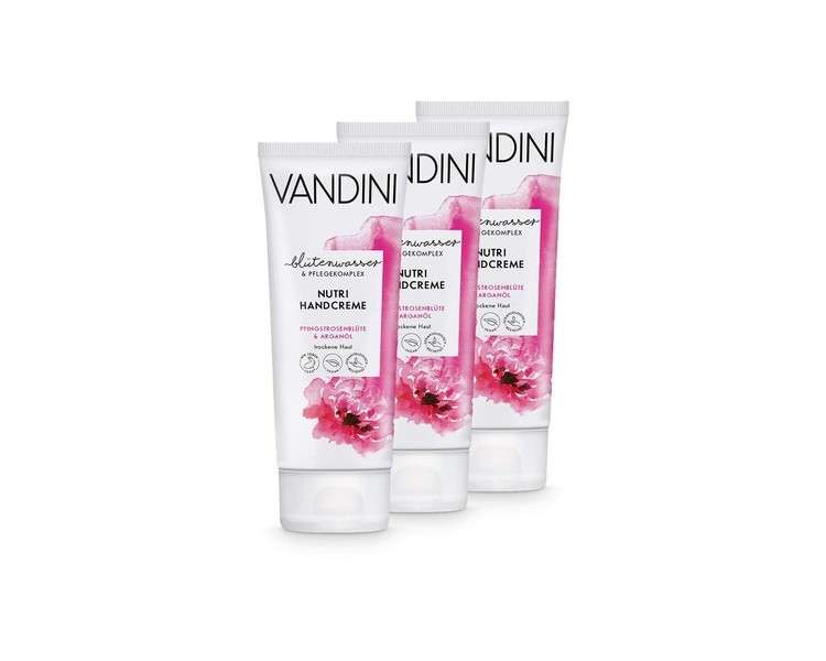 VANDINI Nutri Hand Cream for Women with Peony Blossom & Argan Oil 75ml - Pack of 3