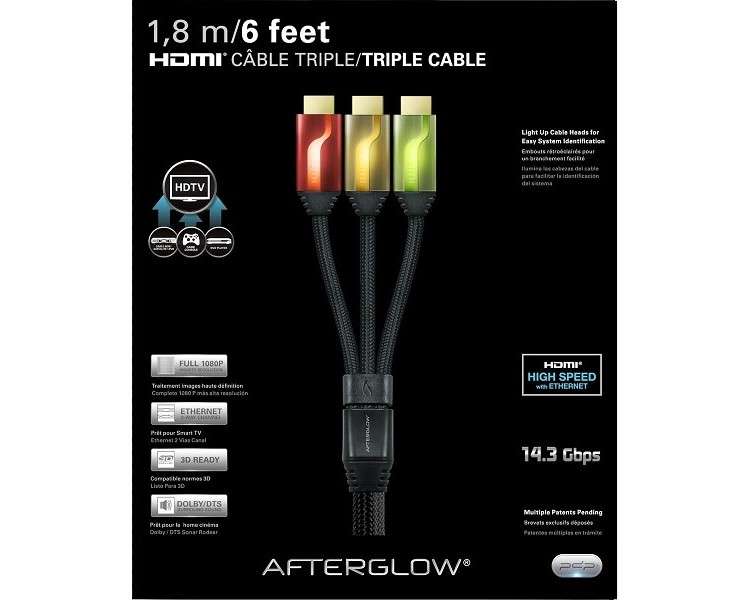 AFTERGLOW TRIPLE CABLE HDMI 6' (ROJO/DORADO/VERDE) + HDMI