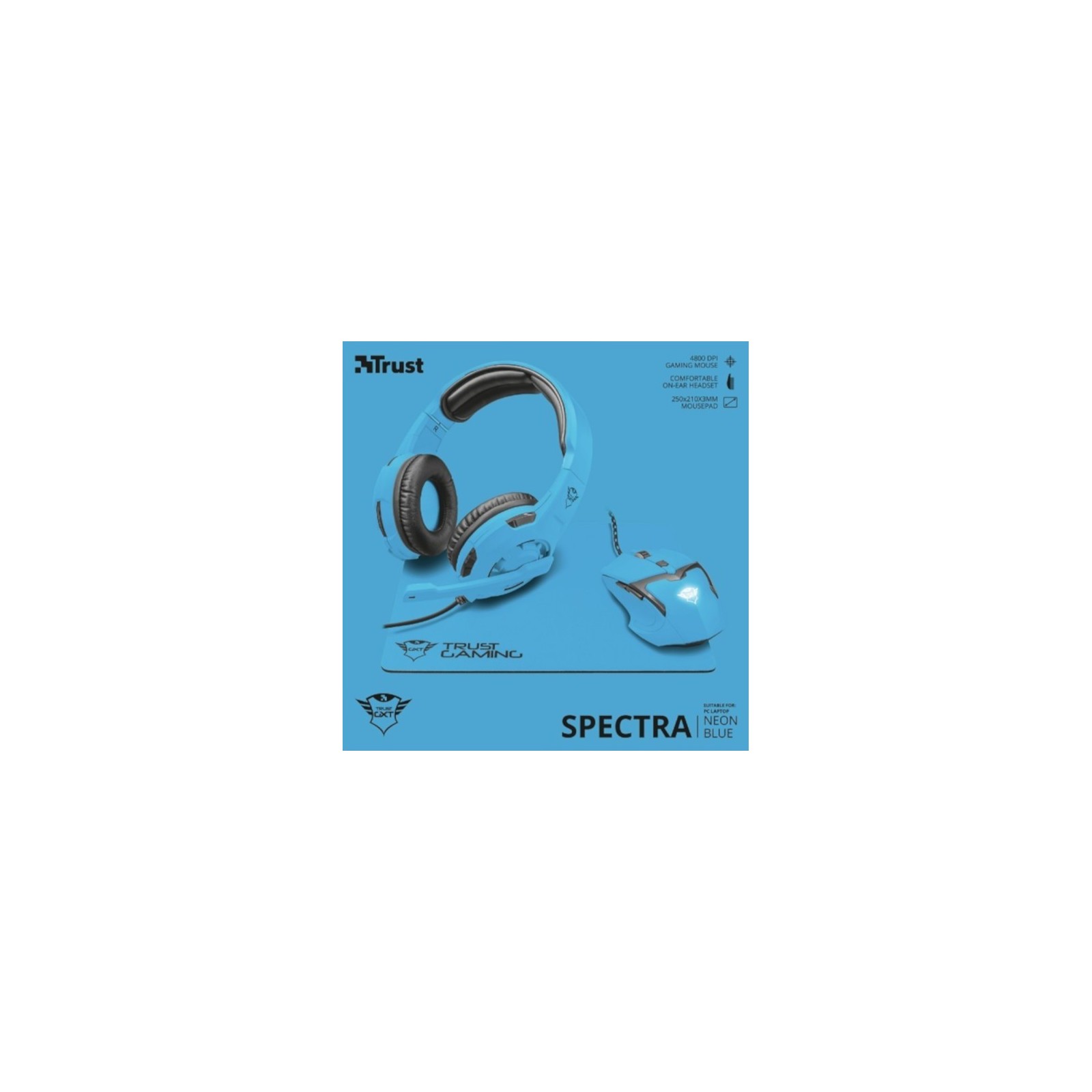 TRUST SPECTRA GAMING BUNDLE NEON BLUE GXT790-SB (AURICULAR/RATON/ALFOMBRILLA)