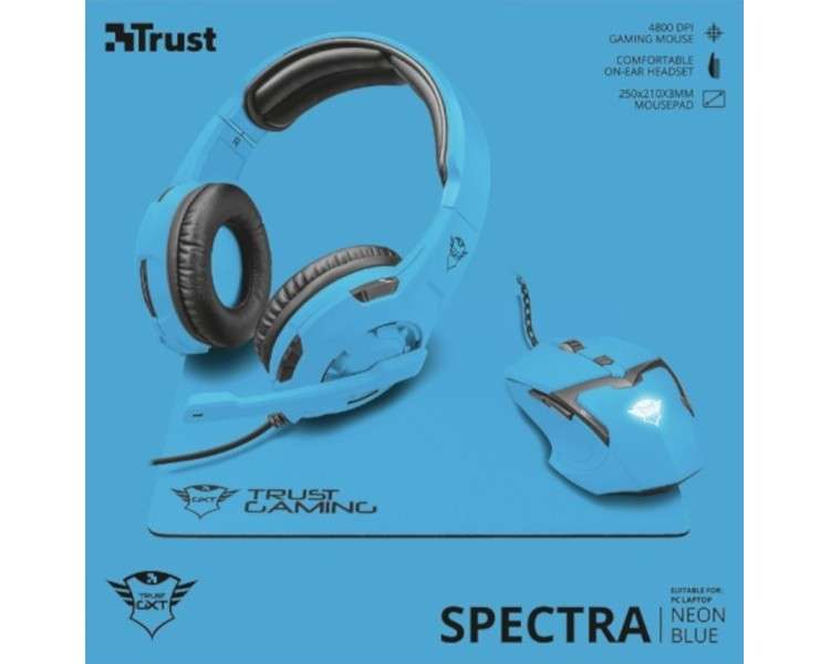 TRUST SPECTRA GAMING BUNDLE NEON BLUE GXT790-SB (AURICULAR/RATON/ALFOMBRILLA)