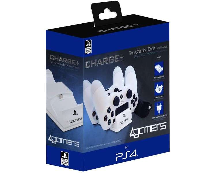 4GAMERS CHARGE+ TWIN CHARGING DOCK ESTACION DE CARGA DOBLE BLANCA