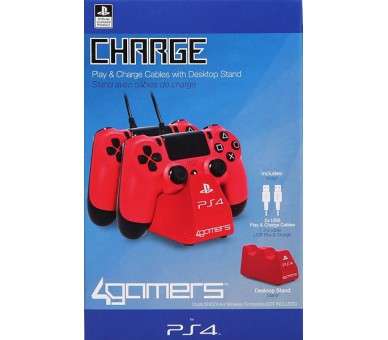 4GAMERS CHARGE CABLES & DESKTOP STAND  ROJO (OFICIAL)