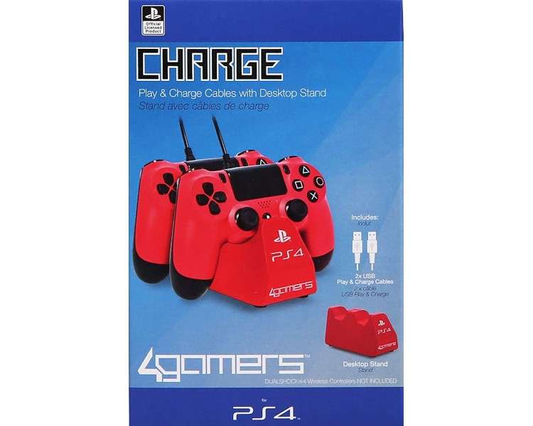 4GAMERS CHARGE CABLES & DESKTOP STAND  ROJO (OFICIAL)