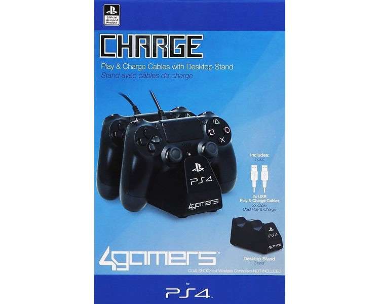 4GAMERS CHARGE CABLES & DESKTOP STAND  NEGRO (OFICIAL)